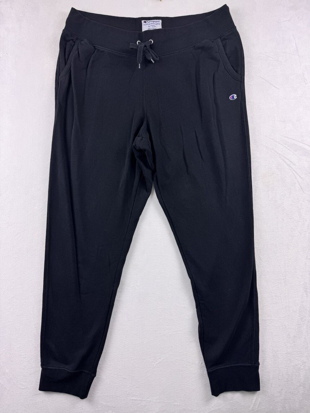 Champion Women’s Cotton Blend Jogger Sweatpants XL Faded Black Embroidered C